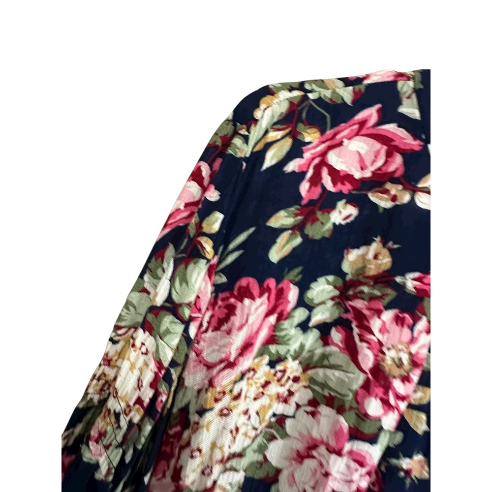 Umgee Floral Print Dress Women's Size M Long Sleeve Navy Pink Flowers - Picture 2 of 6